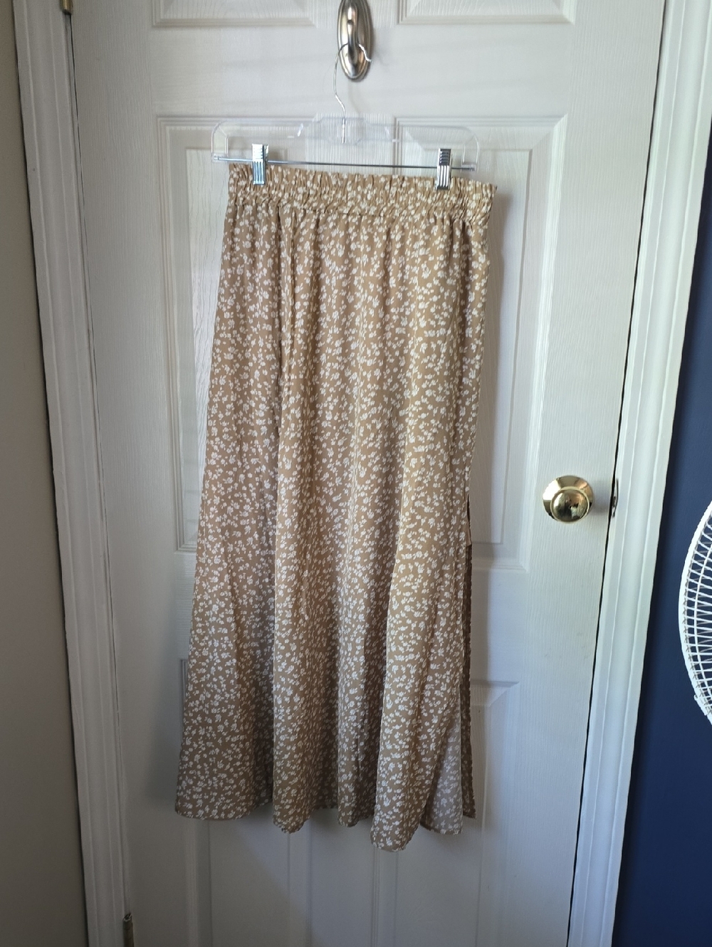 Women's Beige Floral Maxi Skirt with Elastic Waist